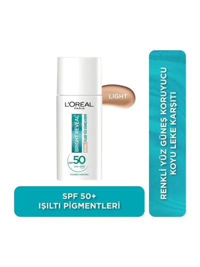 L'Oréal Paris Bright Reveal Spf 50+ Renkli Fluid Günlük Yüz Güneş Kremi 50 ml - Light