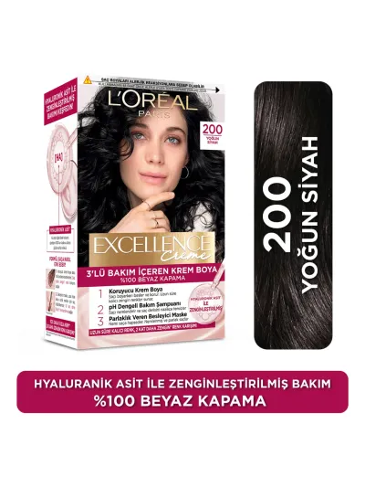 L'Oréal Paris Excellence Creme 200 Yoğun Siyah Saç Boyası Canlı Renkler ve Amonyaksız Formül ile Uzun Süre Kalıcı