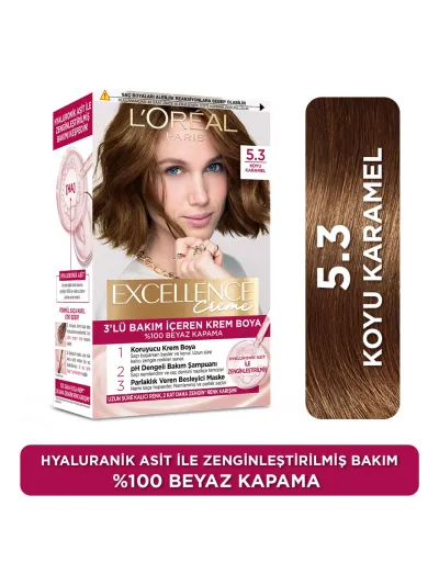 L'Oréal Paris Koyu Karamel 5.3 Creme Saç Boyası 100 Beyaz Kapatma Özelliği ile Kadınlar İçin