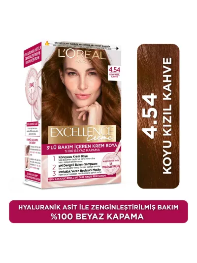 L'Oréal Paris Koyu Kızıl Kahve 4.54 Excellence Creme Saç Boyası Kadınlar İçin Zengin Renk ve Bakım