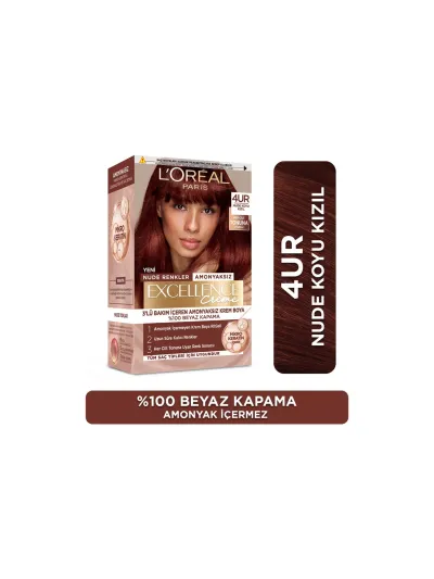 L'Oréal Paris Excellence Creme Nude Renkler Saç Boyası – 4UR Nude Koyu Kızıl Amonyaksız Uzun Süreli Kalıcılık