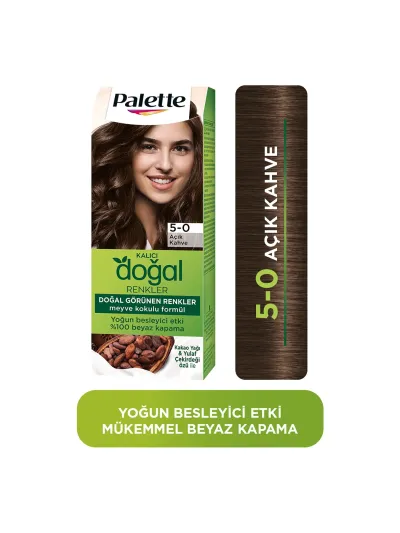 Palette Kalıcı Doğal Renkler 5-0 Açık Kahve Kakao Yağı Saç Boyası