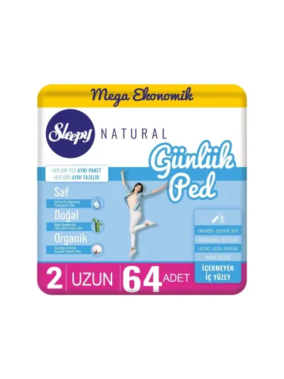 Sleepy Natural Uzun Günlük Ped 64'lü – Gün Boyu Konfor, Sızıntı Önleyici Teknoloji ve Maksimum Koruma
