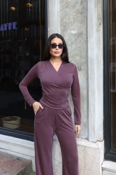Pike Oysho Kruvaze Yaka İkili Takım Bordo