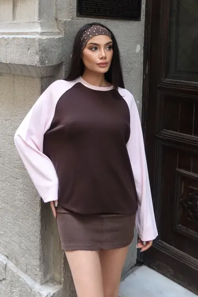 Oysho Kumaş Çift Renkli Bluz Kahverengi
