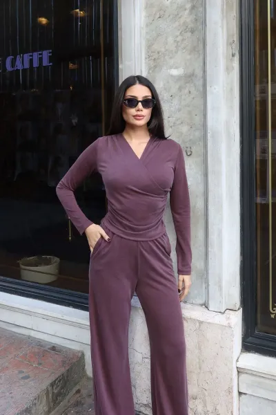 Pike Oysho Kruvaze Yaka İkili Takım Bordo