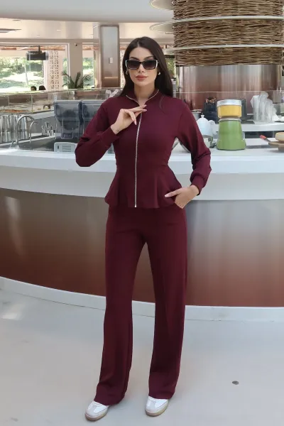 Oysho Kumaş Sırtı Bağlamalı Fermuarlı Takım Bordo