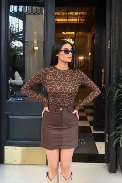 Leopar Desenli Bodysuit Leopar