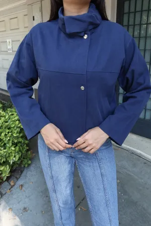 Gabardin Kumaş Dik Yaka Çıtçıtlı Ceket Lacivert