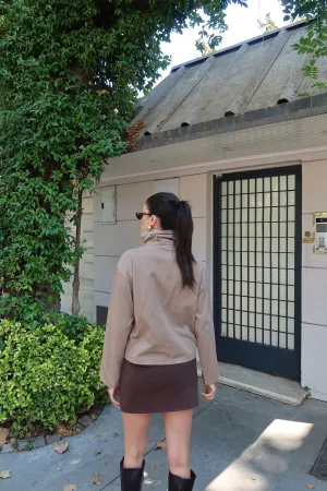Gabardin Kumaş Dik Yaka Çıtçıtlı Ceket Bej