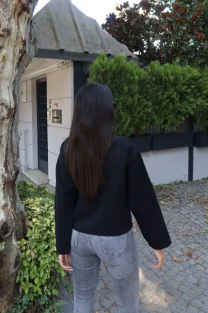 Gabardin Kumaş Dik Yaka Çıtçıtlı Ceket Siyah