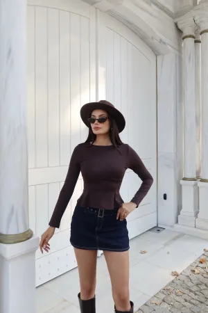Dalgıç Kumaş Volanlı Bluz Kahverengi 6