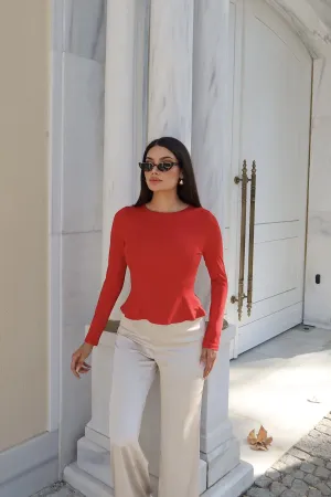 Dalgıç Kumaş Volanlı Bluz Kırmızı 2