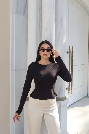 Dalgıç Kumaş Volanlı Bluz Siyah 1