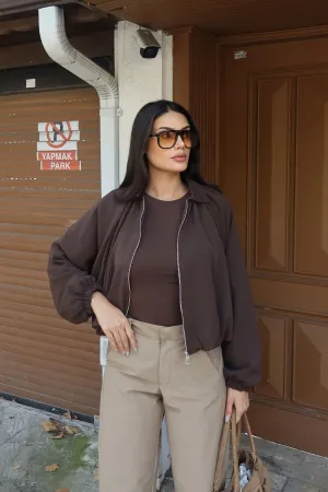 Linda Twill Kumaş Fermuarlı Ceket Kahverengi 2