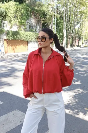 Linda Twill Kumaş Fermuarlı Ceket Kırmızı 2