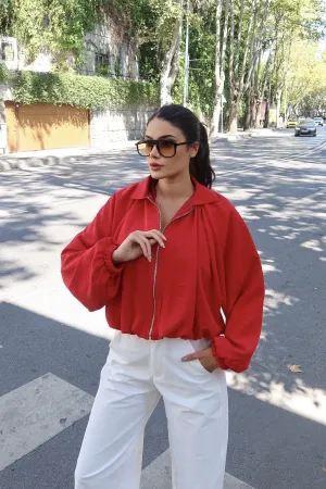 Linda Twill Kumaş Fermuarlı Ceket Kırmızı 3