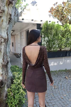 Leopar Kumaş Sırt Dekolteli Zincirli Bluz Leopar Leopar 6