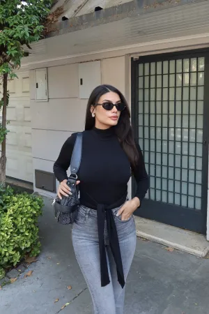 Sandy Kumaş Vatkalı Bağlamalı Bluz Siyah Siyah 2