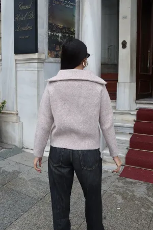 Çift Fermuarlı Triko Hırka Bej Bej 6