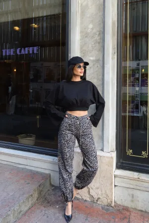 Gabardin Kumaş Desenli Pantolon Gri Leopar 3