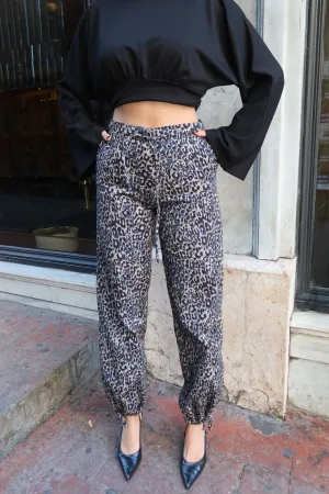 Gabardin Kumaş Desenli Pantolon Gri Leopar 5