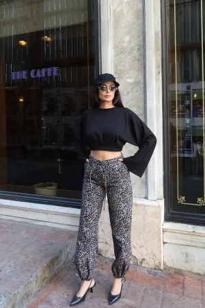 Gabardin Kumaş Desenli Pantolon Gri Leopar 6