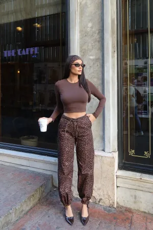 Gabardin Kumaş Desenli Pantolon Kahve Leopar 3
