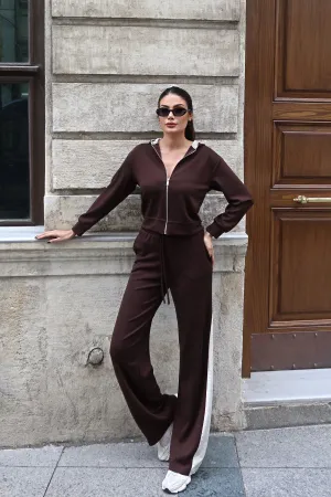 Oysho Kumaş Kontrast Şeritli Kapüşonlu Takım Kahverengi 3