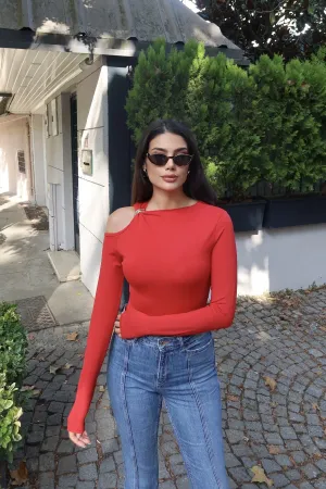 Dalgıç Kumaş Omuz Tokalı Bluz Kırmızı Kırmızı 4