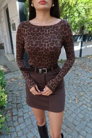 Leopar Kumaş Sırt Dekolteli Zincirli Bluz Leopar Leopar 7