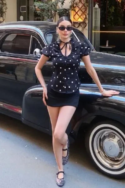 Poplin Kumaş Puantiyeli Bağlamalı Gömlek