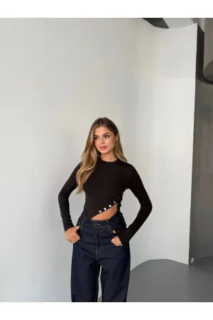 Dalgıç Kumaş Çıtçıtlı Crop 8
