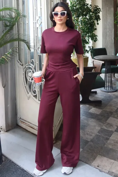 Oysho Kumaş Detay Bağlamalı Takım — Bordo
