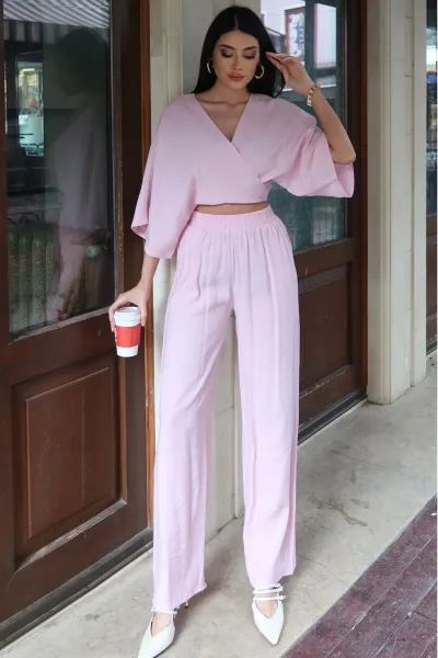 Tensel Kumaş Bağlamalı Takım — Pembe