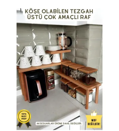 K&G Collection, Ahşap Mutfak Köşe Rafı Tezgah Üstü Düzenleyici Banyo Mutfak Rafı Baharatlık Demonte