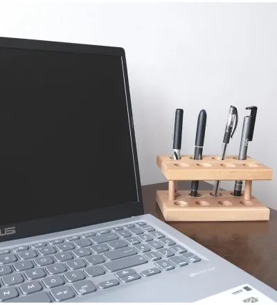 Ofis Çalışma Masası Dekoratif Ahşap Kalemlik Organizer