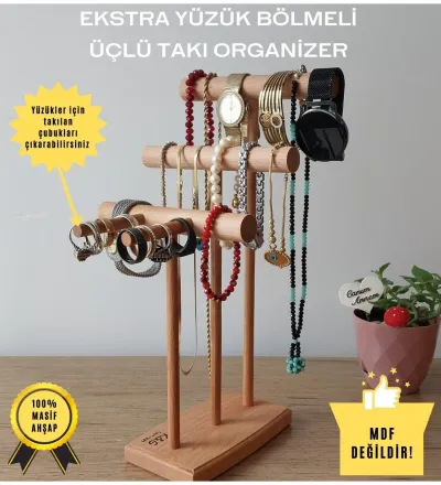 Takı Organizer Ahşap Takı Askısı 30 Cm Takı Standı Yüzük Kolye Askısı Takı ve Aksesuar Düzenleyici