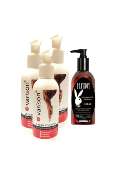 Varison Bacak Bakım Kremi 3'lü Set + Playboy Natural 120 ml Masaj Yağı