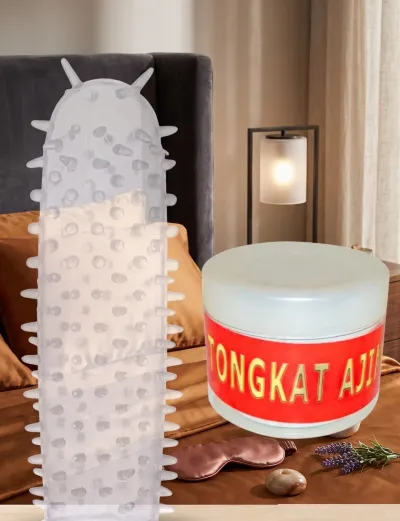 Tongkat Aji Kişisel Bakım Kremi ve Şeffaf Tırtıklı Penis Kılıfı Seti