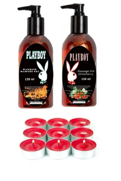 PLAYBOY Isıtıcı Masaj Jeli ve Çilek Aromalı Masaj Yağı Mum Seti
