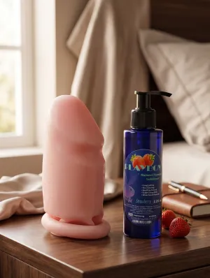 Playboy Çilek Aromalı Kayganlaştırıcı Jel 125 ml ve Gerçekçi Dokulu Penis Kılıfı Seti Kişisel Bakım Ürünü