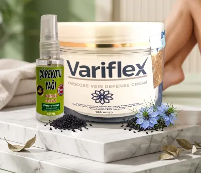 Variflex Vücut ve Bacak Bakım Kremi 100 ml + 30 ml Çörek Otu Yağı Seti