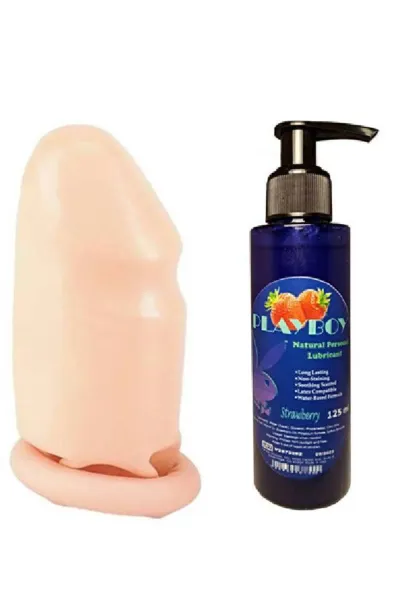 Playboy Çilek Aromalı Kayganlaştırıcı Jel 125 ml ve Dokulu Penis Kılıfı Seti