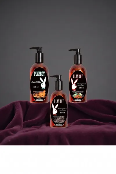 Playboy Aromalı Masaj Yağı Seti 3'lü 120 ml Çikolata Çilek Isıtıcı Jel