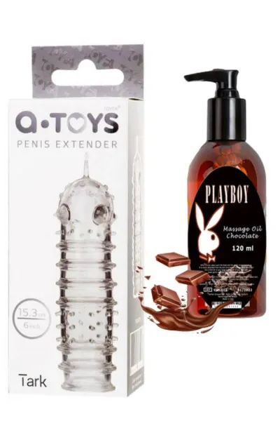 A-Toys Şeffaf Dokulu Erkek Kılıfı 15,3 cm ve Playboy Masaj Yağı 120 ml Set