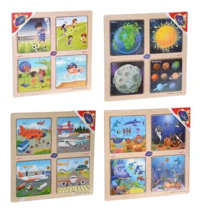AHŞAP EĞİTİCİ 4 LÜ PUZZLE GEZEGENLER/DENİZALTI/SPOR DALLARI/HAVAALANI