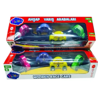 KUTUDA 4 ASORTİ AHŞAP YARIŞ ARABALARI