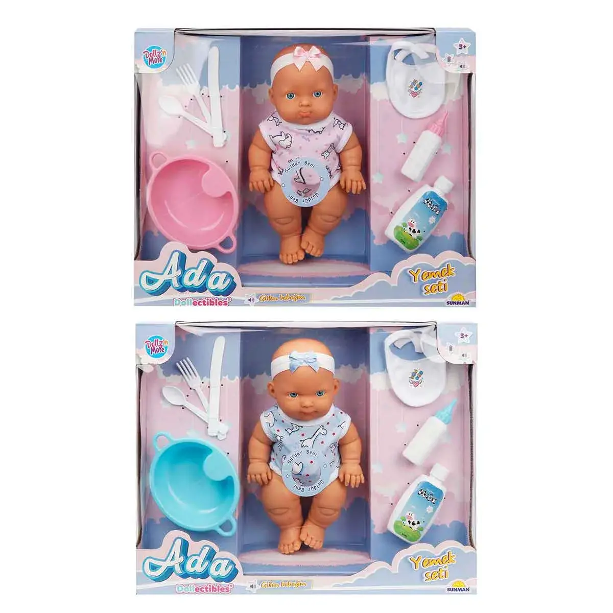 - SUN-SABC-DZM-BEBEK SET ADA MEAL FUN SAÇSIZ SESLİ GÜLEN AKS.23CM.2A.BYK. 868086