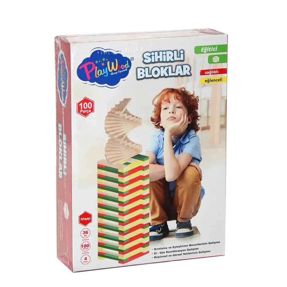 KUTUDA AHŞAP 100 PARÇA SİHİRLİ BLOKLAR